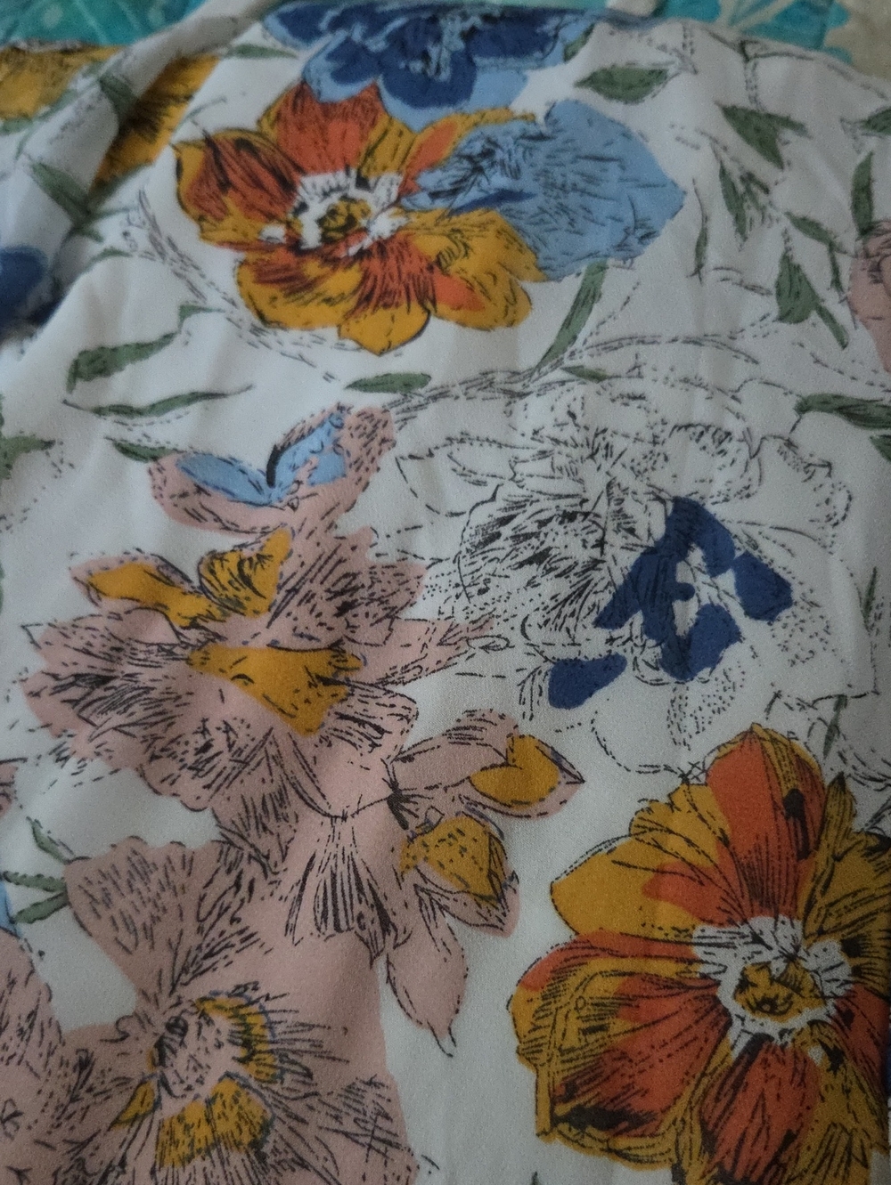 Umgee Cream Floral Cold-Shoulder Midi Dress with Blue and Yellow Blooms - Picture 8 of 8